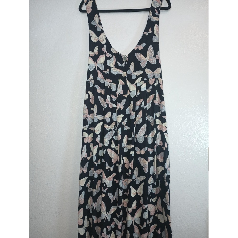 Dressing Clio Vintage Butterfly Print Sleeveless Maxi Dress Black Rayon Medium